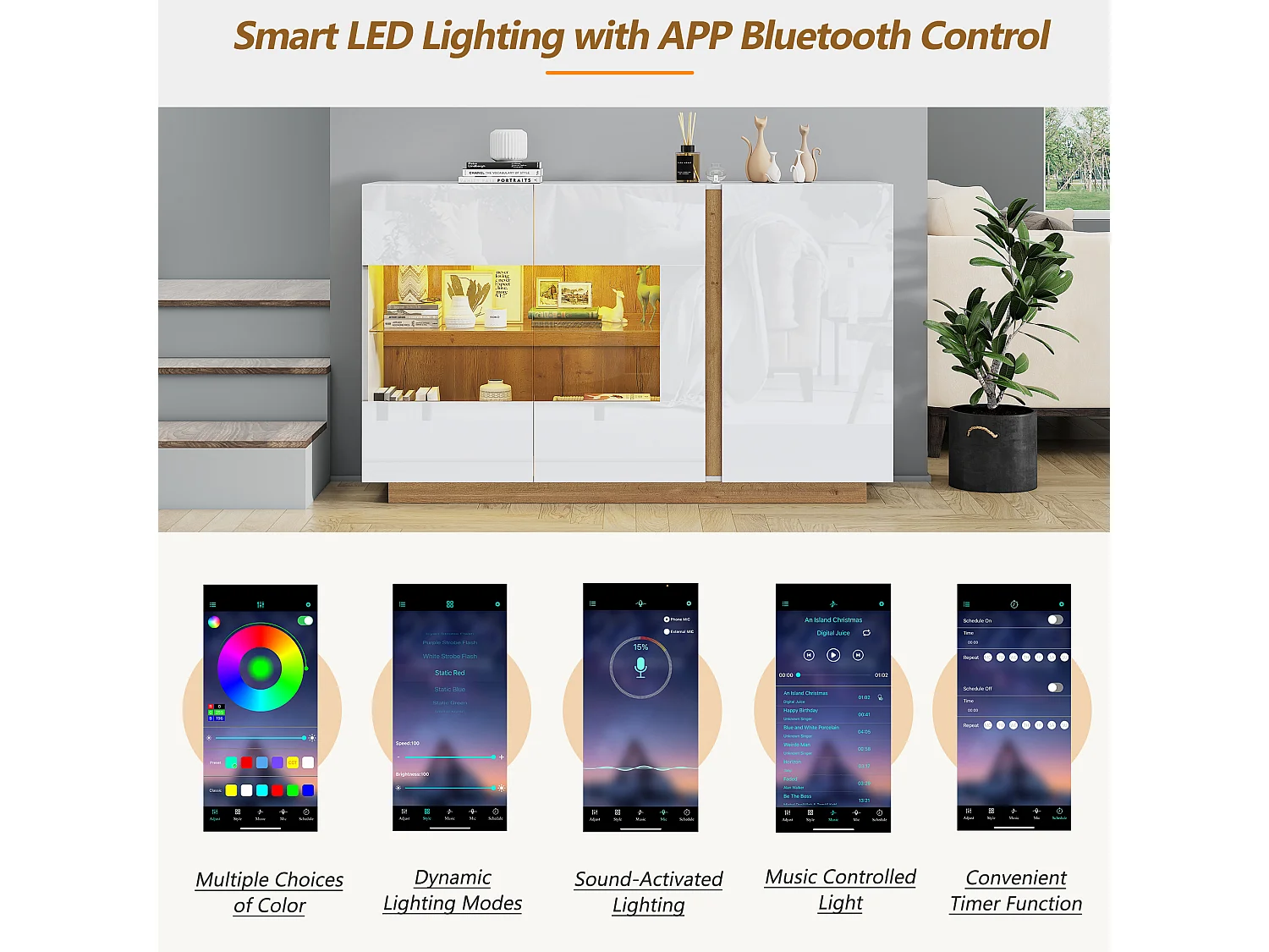 Bufet z LED - 3 drzwi - z płyt wiórowych - Biały