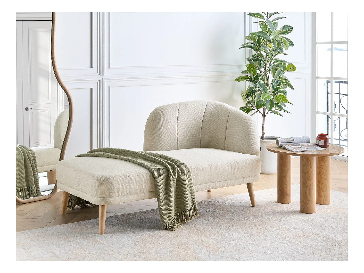 Chaise longue côté droit TANLAY Tissu Beige clair