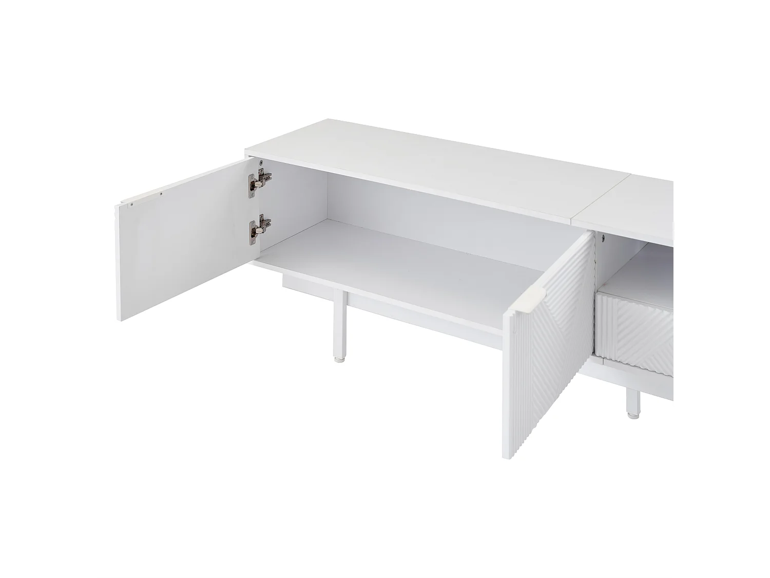 Meuble TV 200 cm - avec 3 compartiments et 2 tiroirs - capacité maximale TV 90 pouces - Blanc