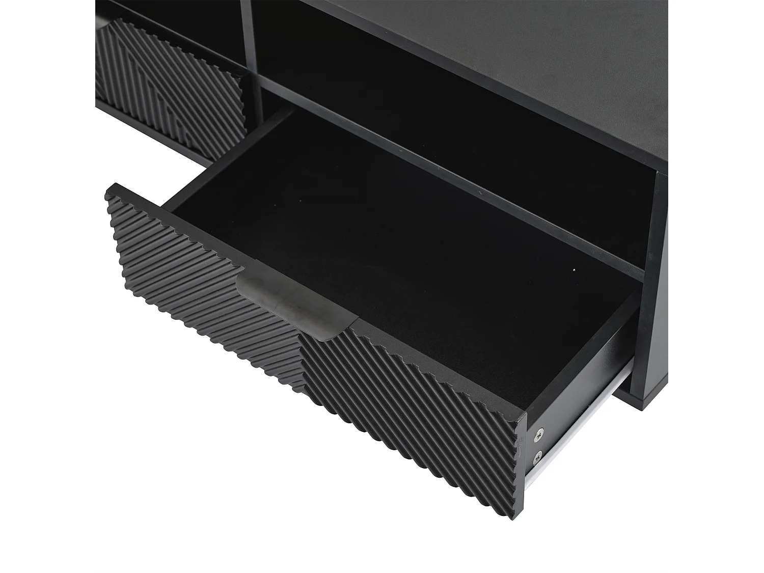 Meuble TV 200 cm - avec 3 compartiments et 2 tiroirs - capacité maximale TV 90 pouces - Noir