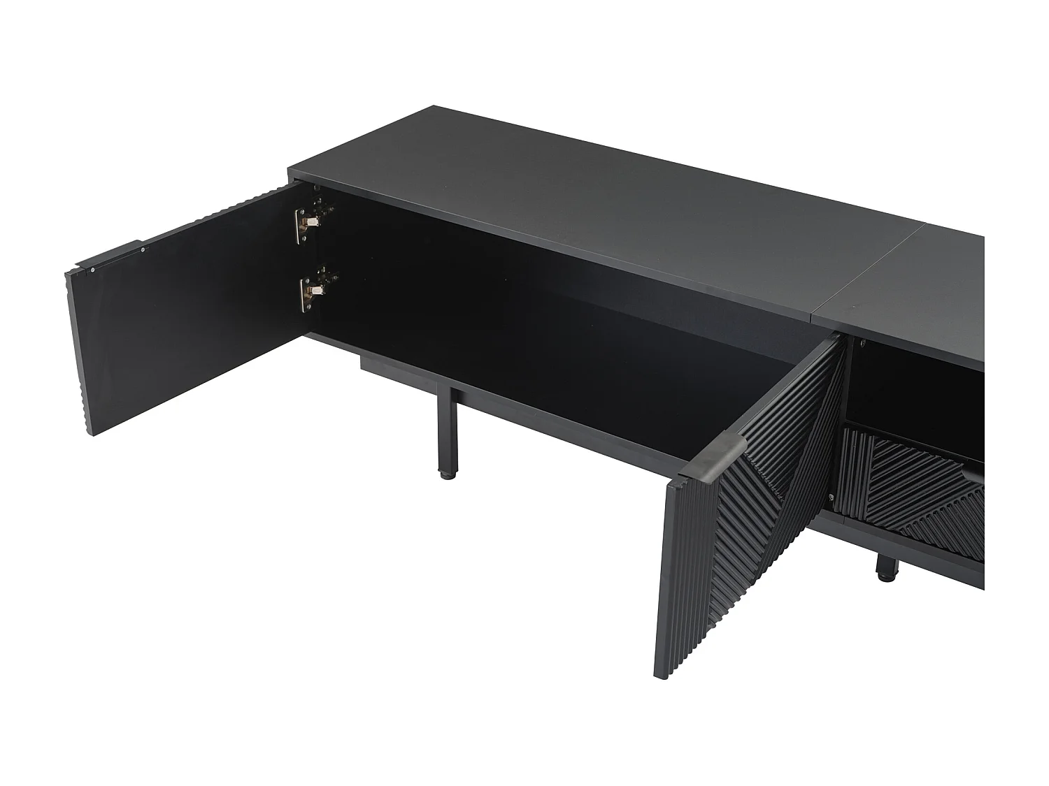 Meble TV 200 cm - z 3 przegrodami i 2 szufladami - maksymalna pojemność TV 90 cali - Czarny