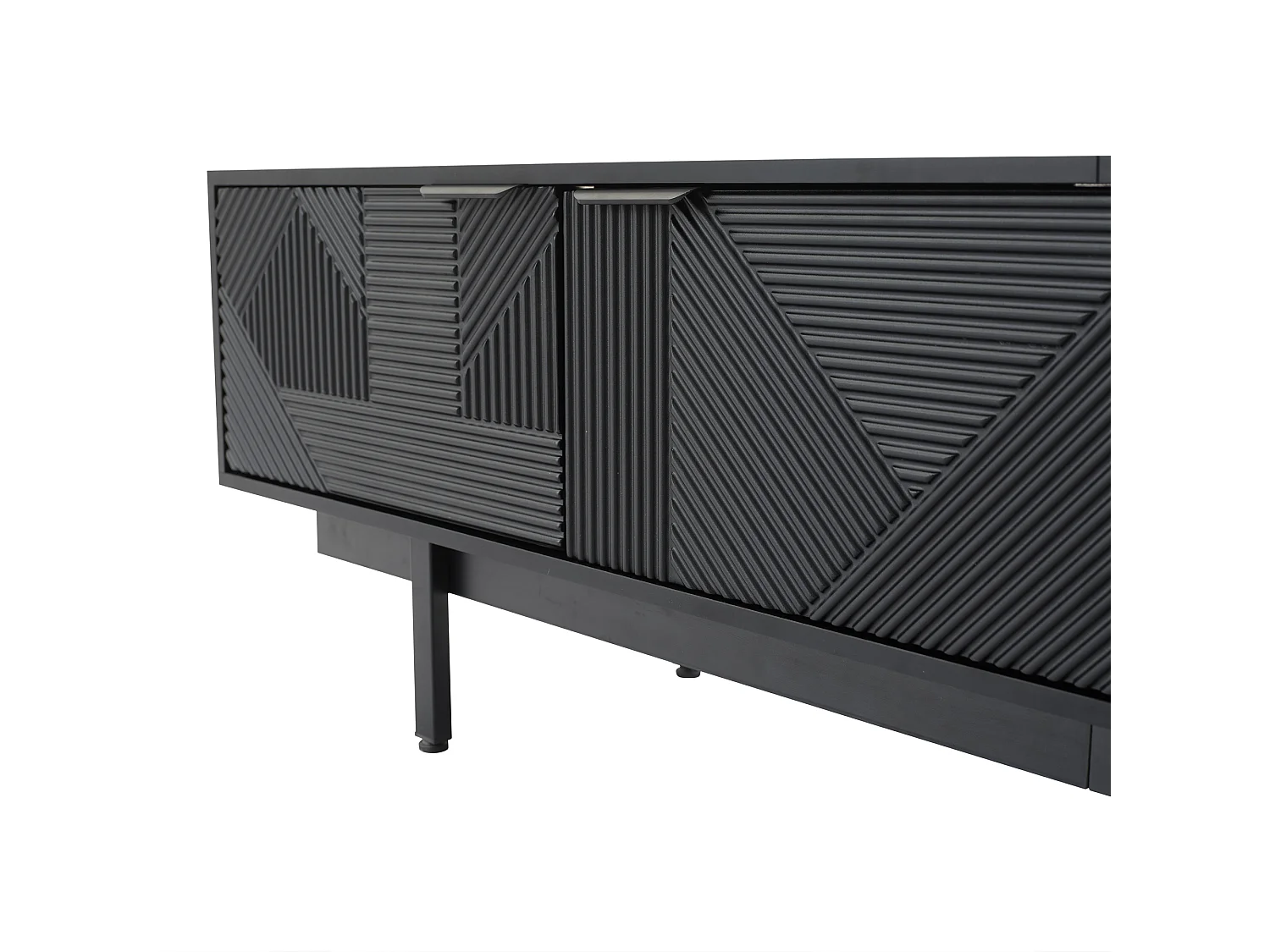 Meuble TV 200 cm - avec 3 compartiments et 2 tiroirs - capacité maximale TV 90 pouces - Noir