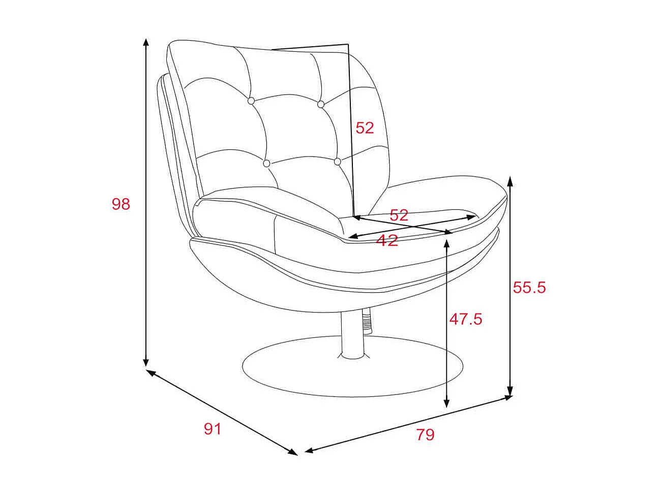 Fauteuil pivotant Magnum pied noir - Amadeus