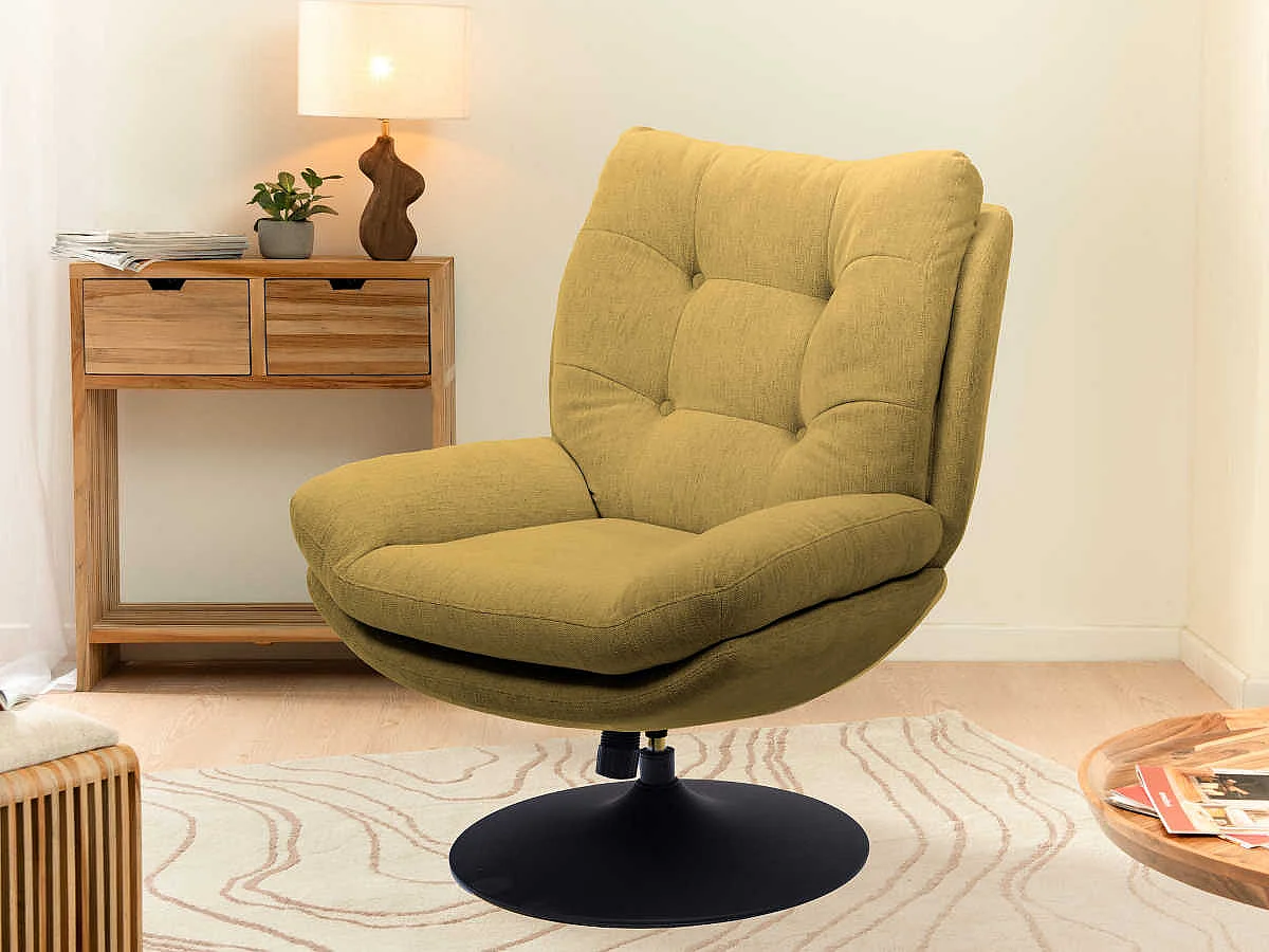 Fauteuil en tissu camel avec piètement noir Magnum