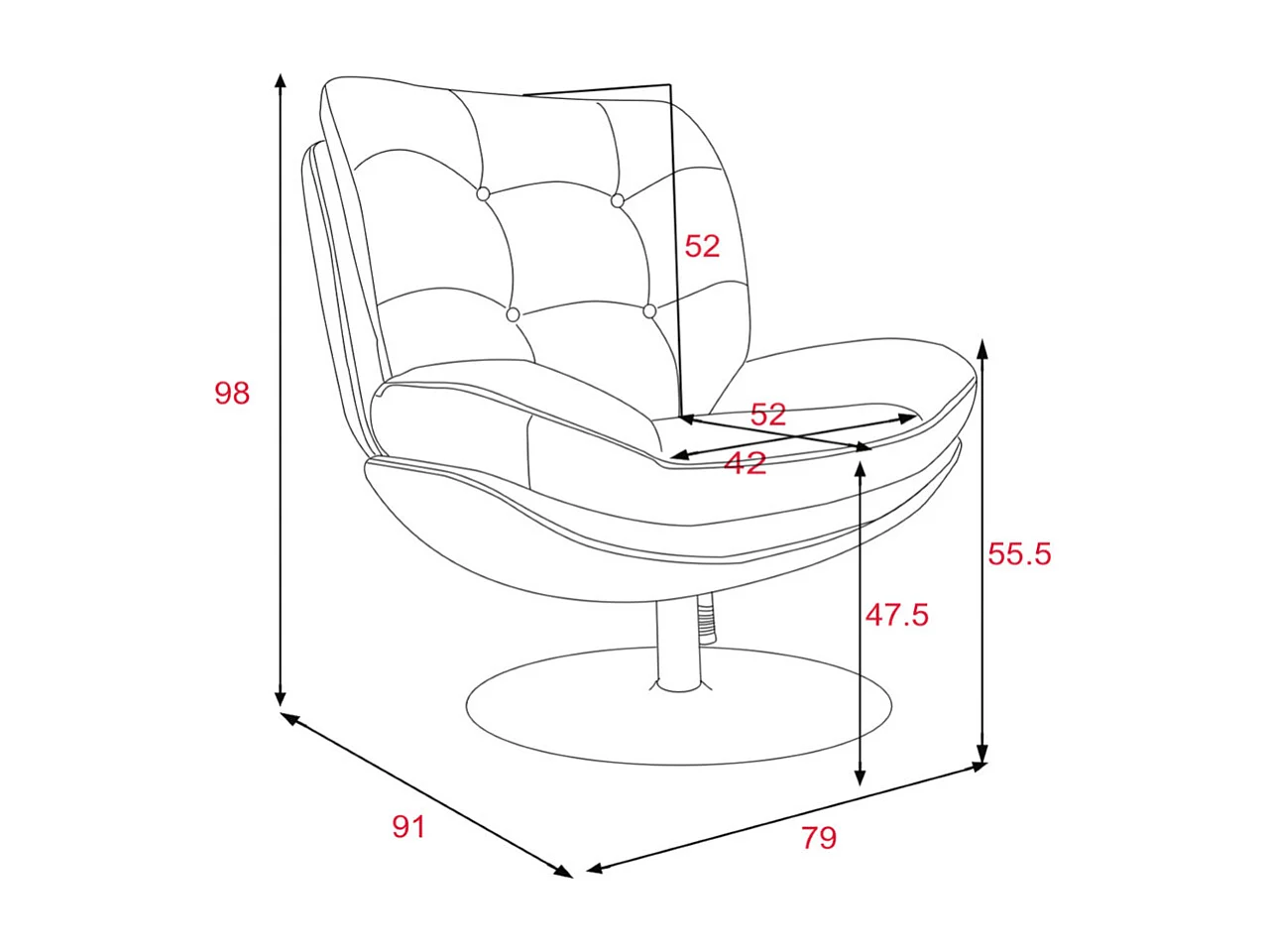 Fauteuil pivotant Magnum pied noir - Amadeus