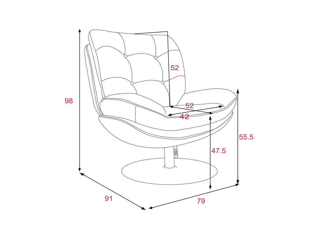 Fauteuil pivotant Magnum pied noir - Amadeus