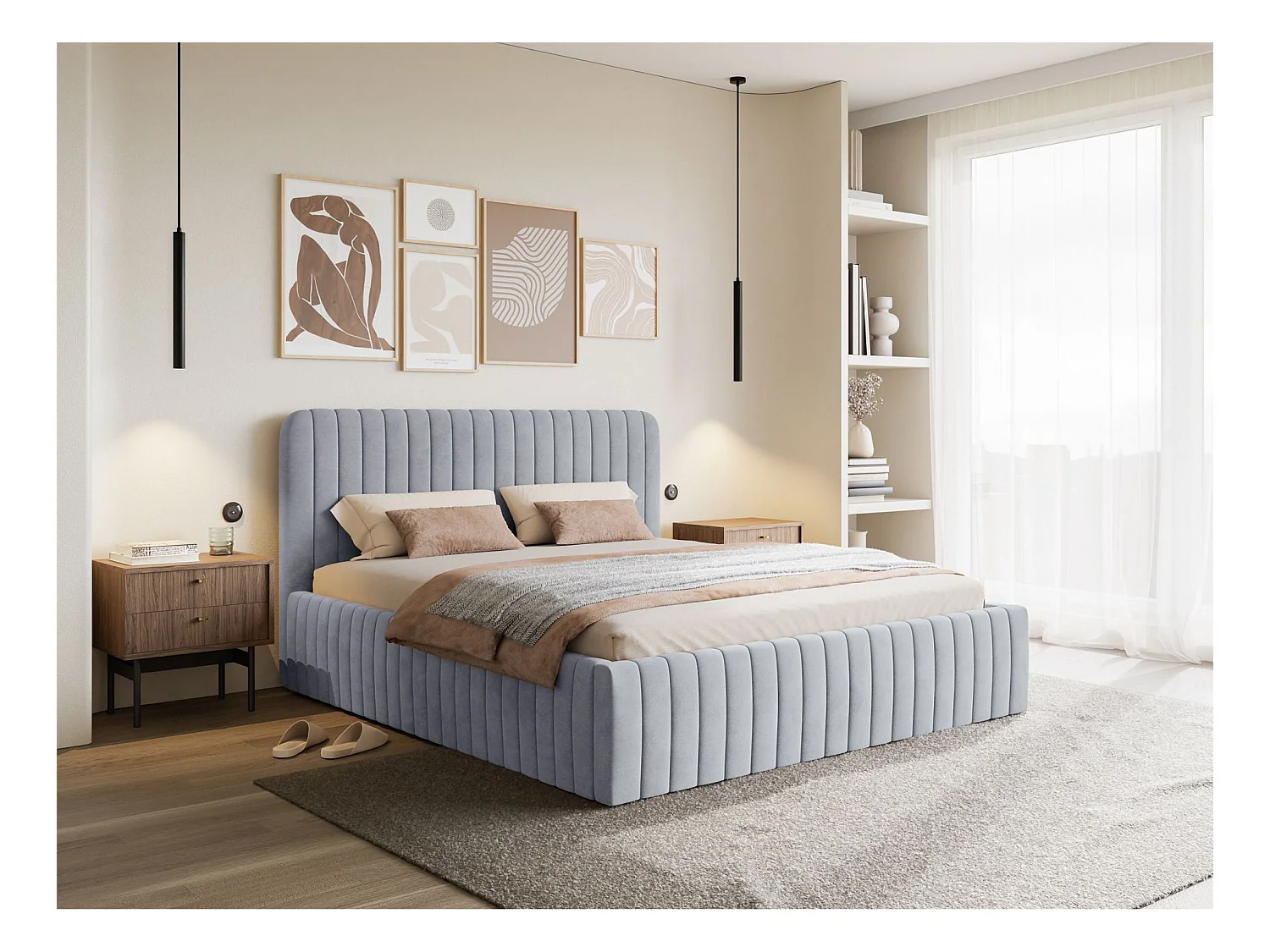 Polsterbett mit Samtbezug und Stauraum - Taubengrau - 180x200 cm - SALIANO