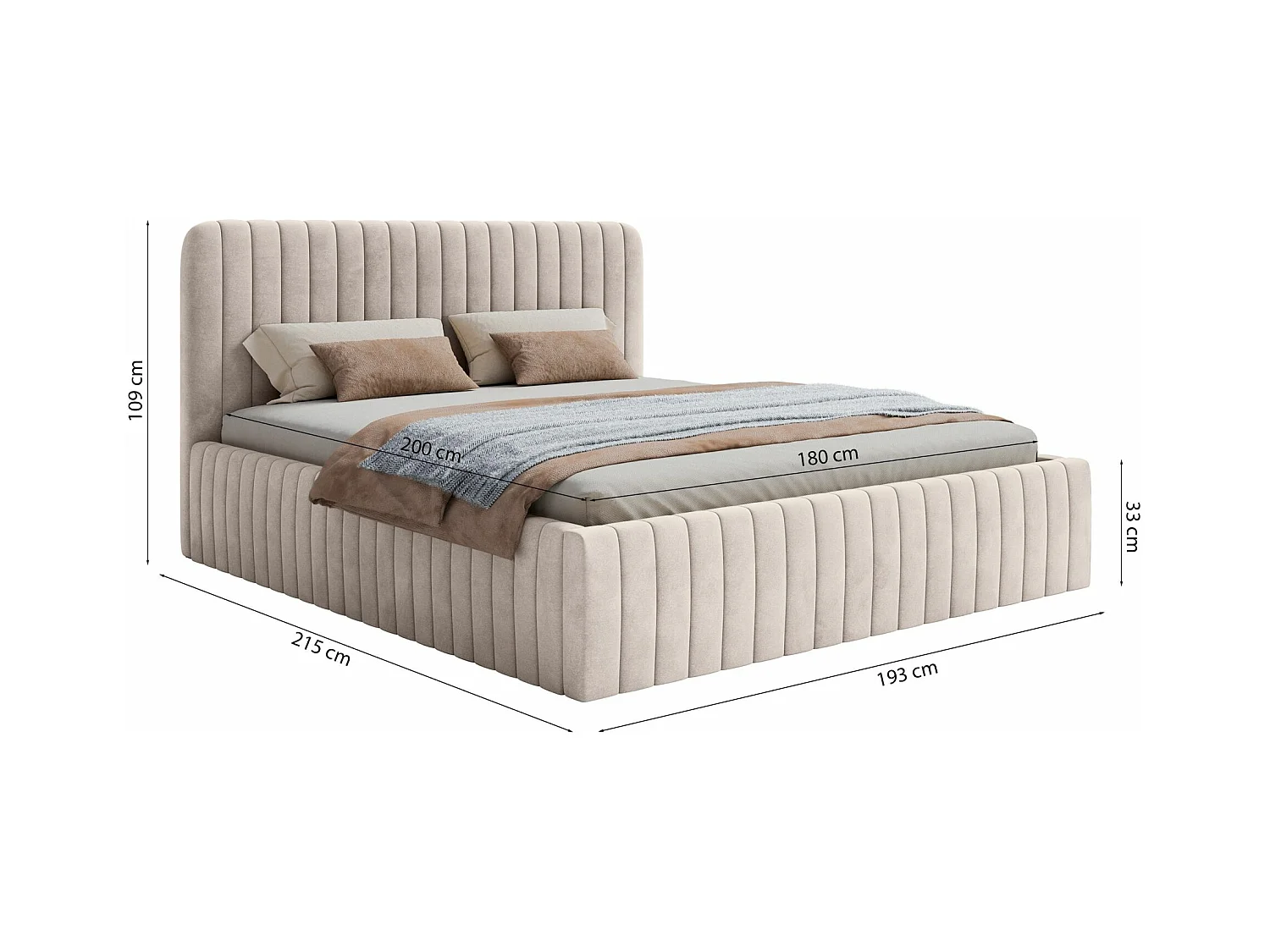 Polsterbett mit Samtbezug und Stauraum - Taubengrau - 180x200 cm - SALIANO