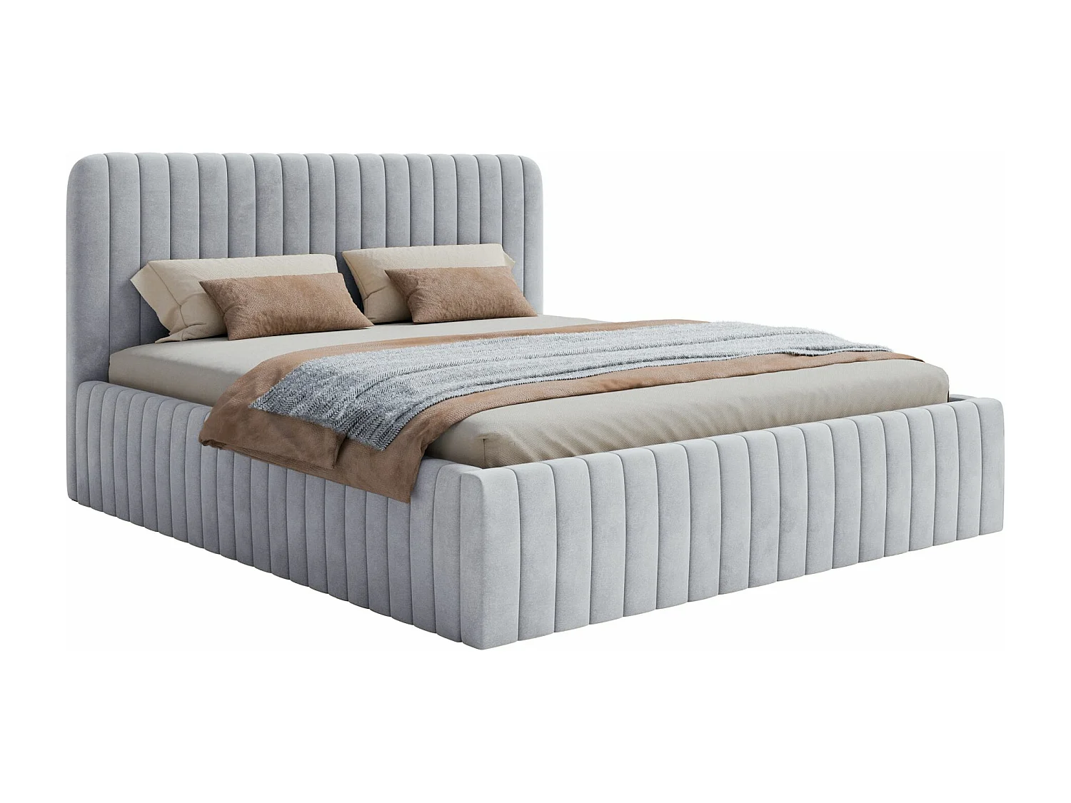 Lit capitonné double - 180x200 cm - en velours gris - SALIANO