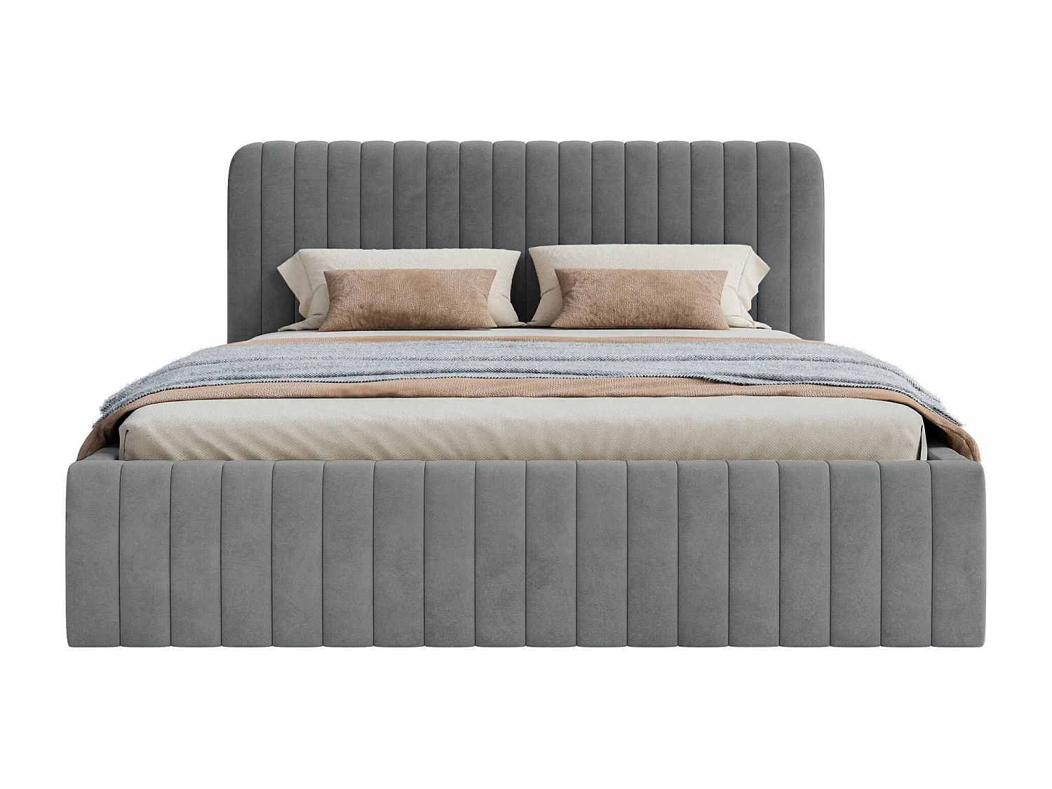 Lit capitonné double - 180x200 cm - en velours bleu-gris - SALIANO