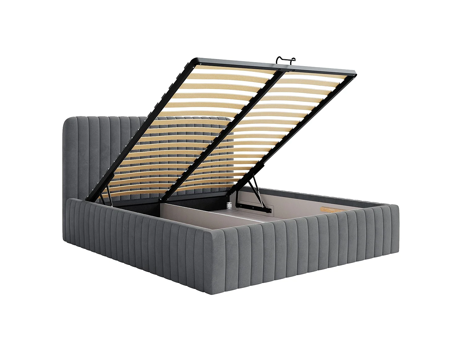Tweepersoonsbed gestoffeerd - 180x200 cm - in blauwgrijs fluweel - SALIANO