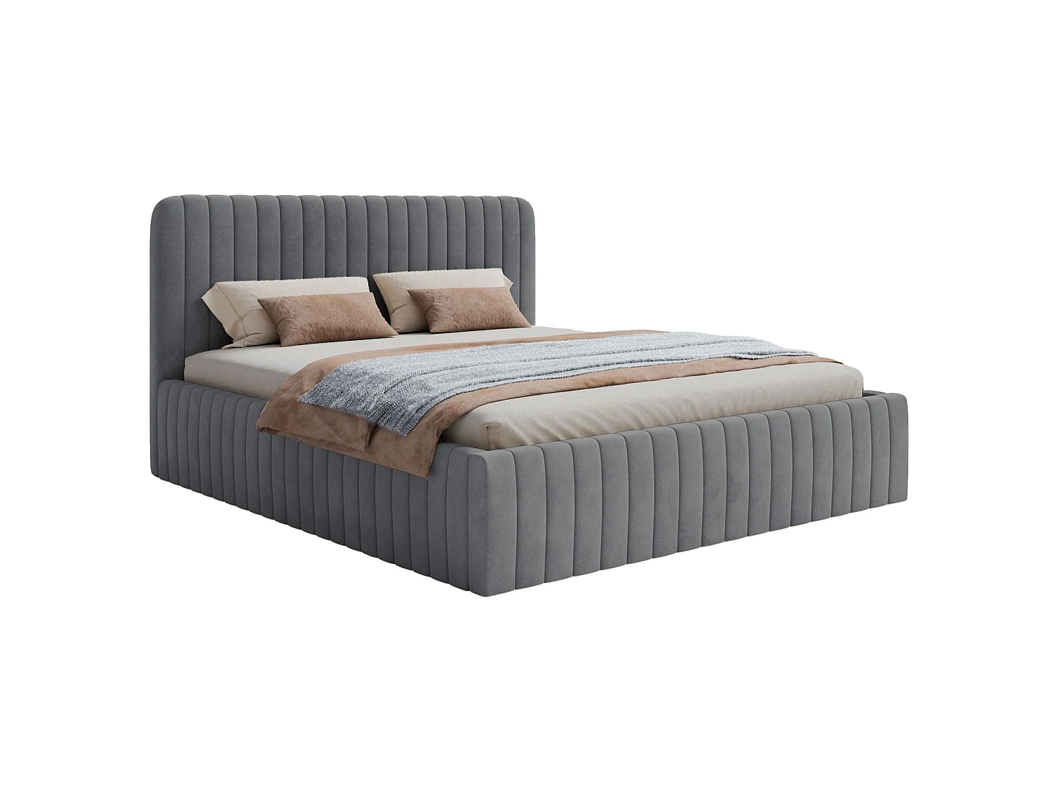 Tweepersoonsbed gestoffeerd - 180x200 cm - in blauwgrijs fluweel - SALIANO