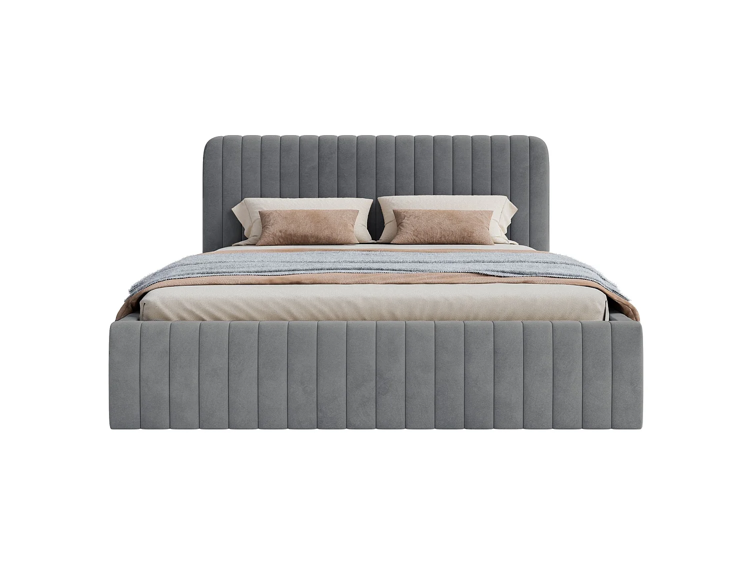 Tweepersoonsbed gestoffeerd - 180x200 cm - in blauwgrijs fluweel - SALIANO