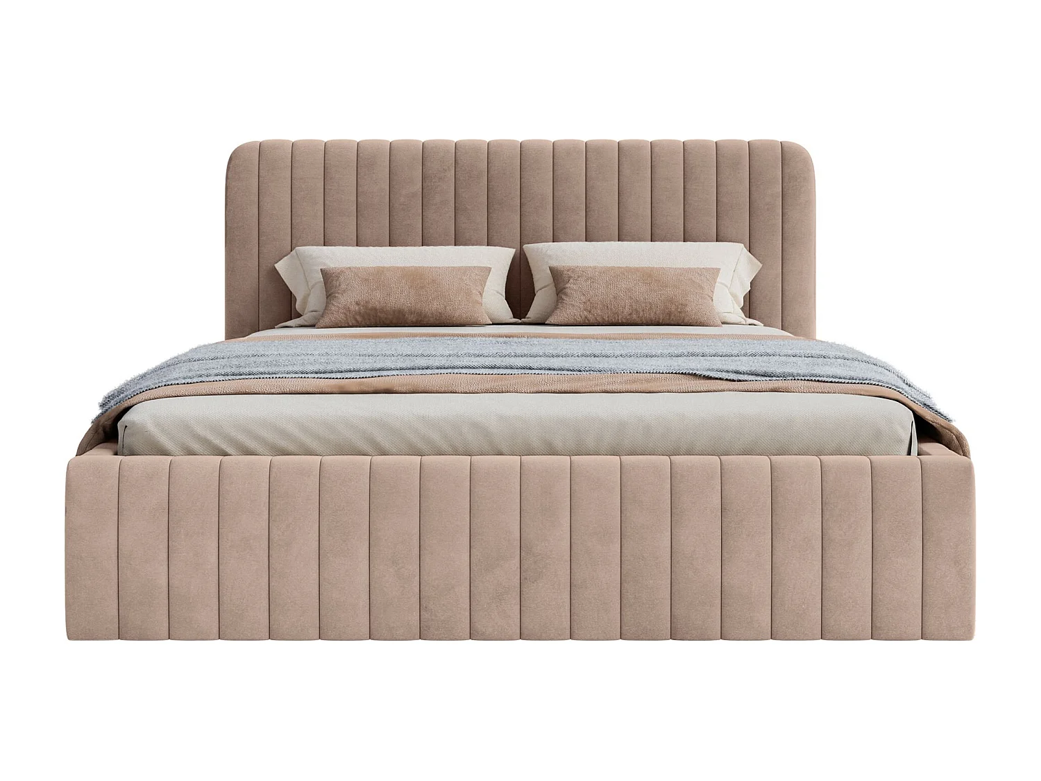 Lit capitonné double - 180x200 cm - en velours beige - SALIANO