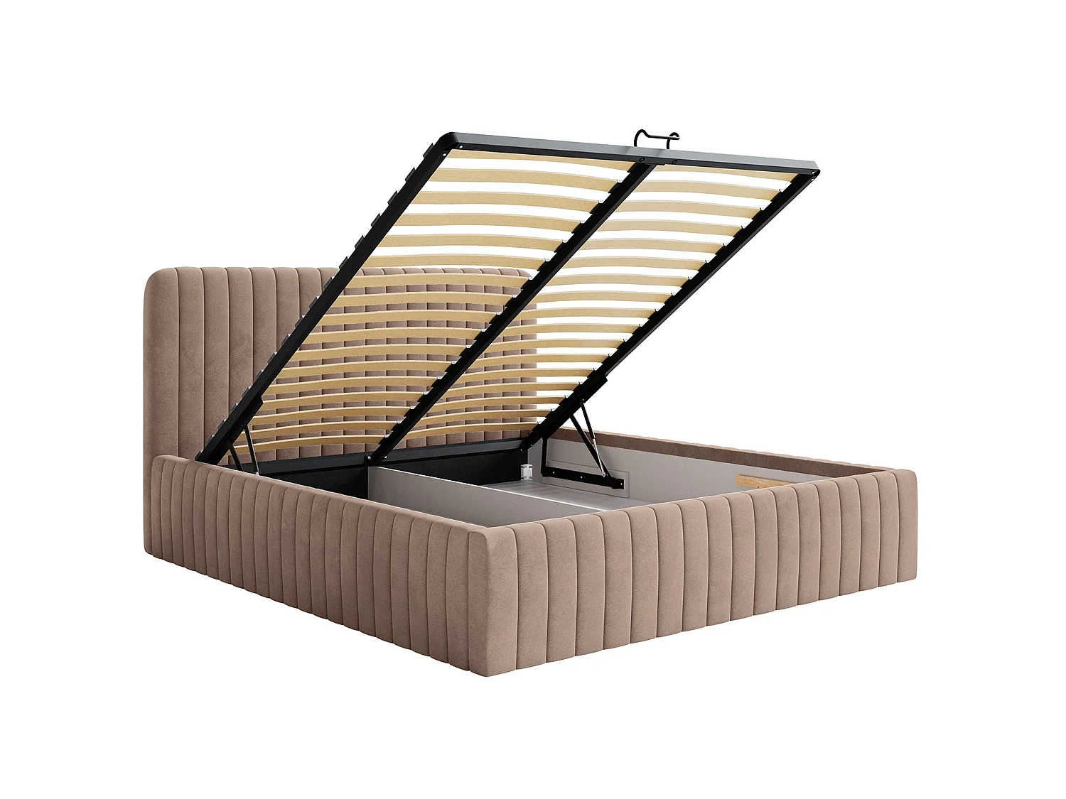 Tweepersoonsbed gestoffeerd - 180x200 cm - in beige fluweel - SALIANO