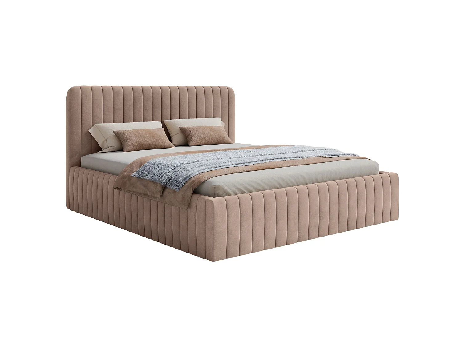 Tweepersoonsbed gestoffeerd - 180x200 cm - in beige fluweel - SALIANO