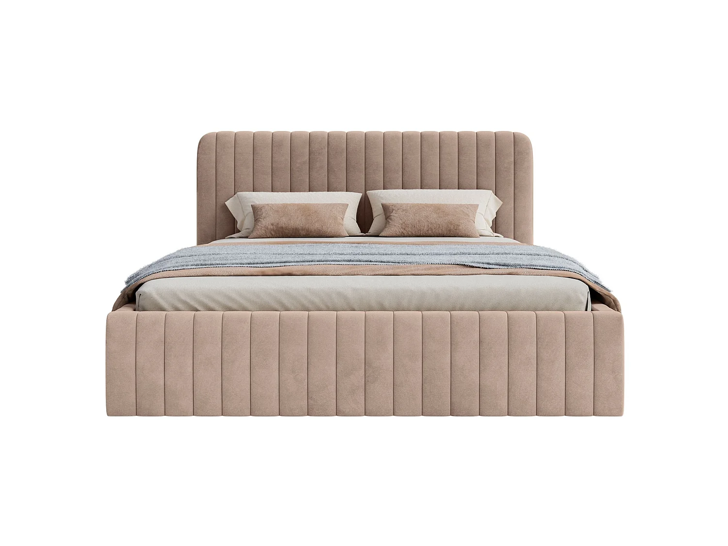Tweepersoonsbed gestoffeerd - 180x200 cm - in beige fluweel - SALIANO