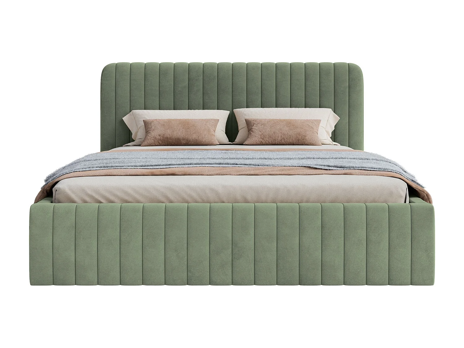 Lit capitonné double - 160x200 cm - en velours vert foncé - SALIANO