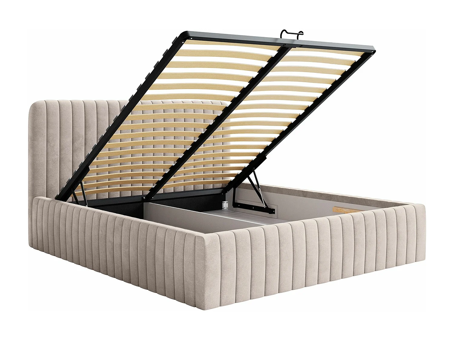 Lit capitonné double - 140x200 cm - en velours grège - SALIANO