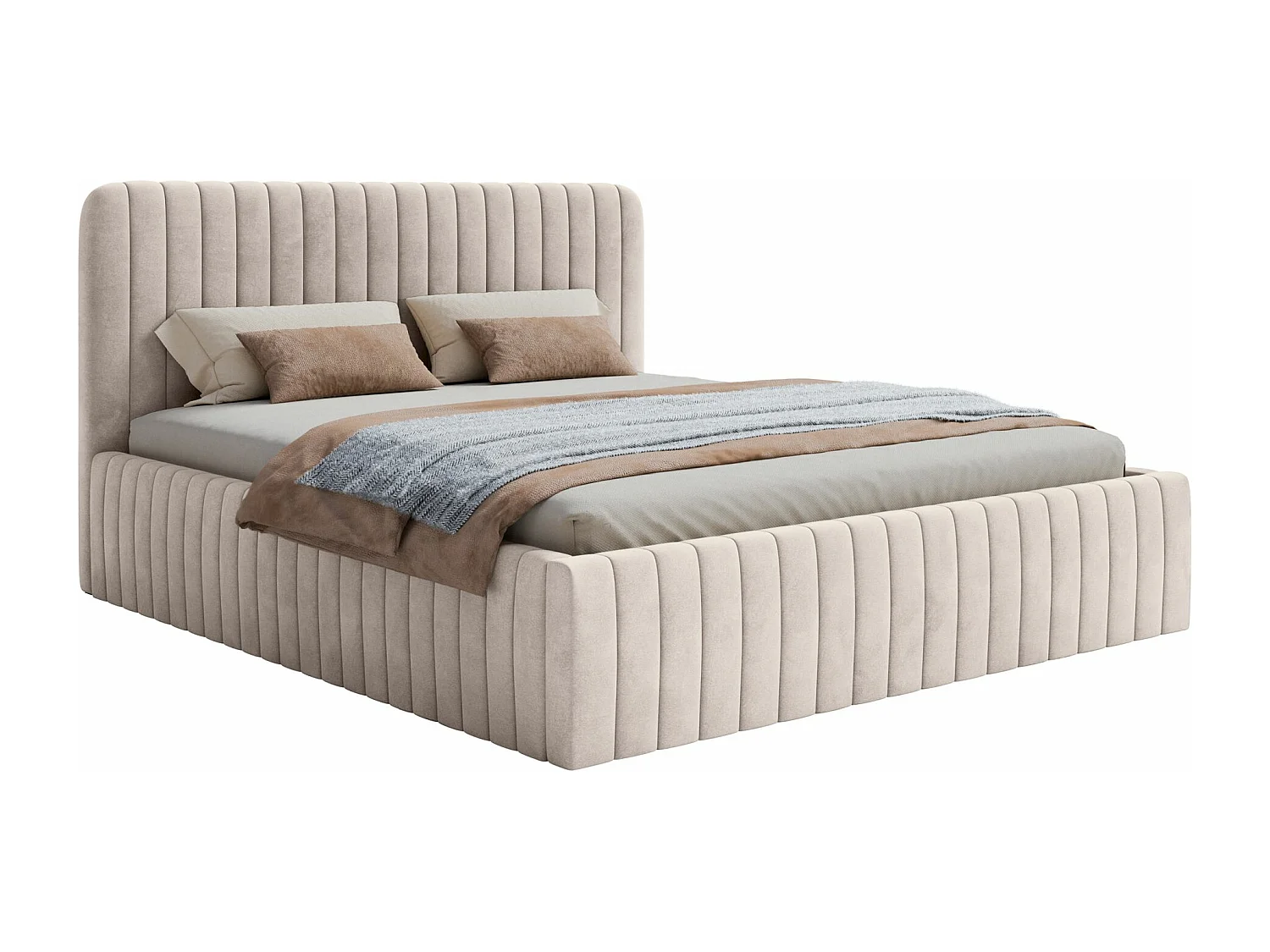 Lit capitonné double - 140x200 cm - en velours grège - SALIANO