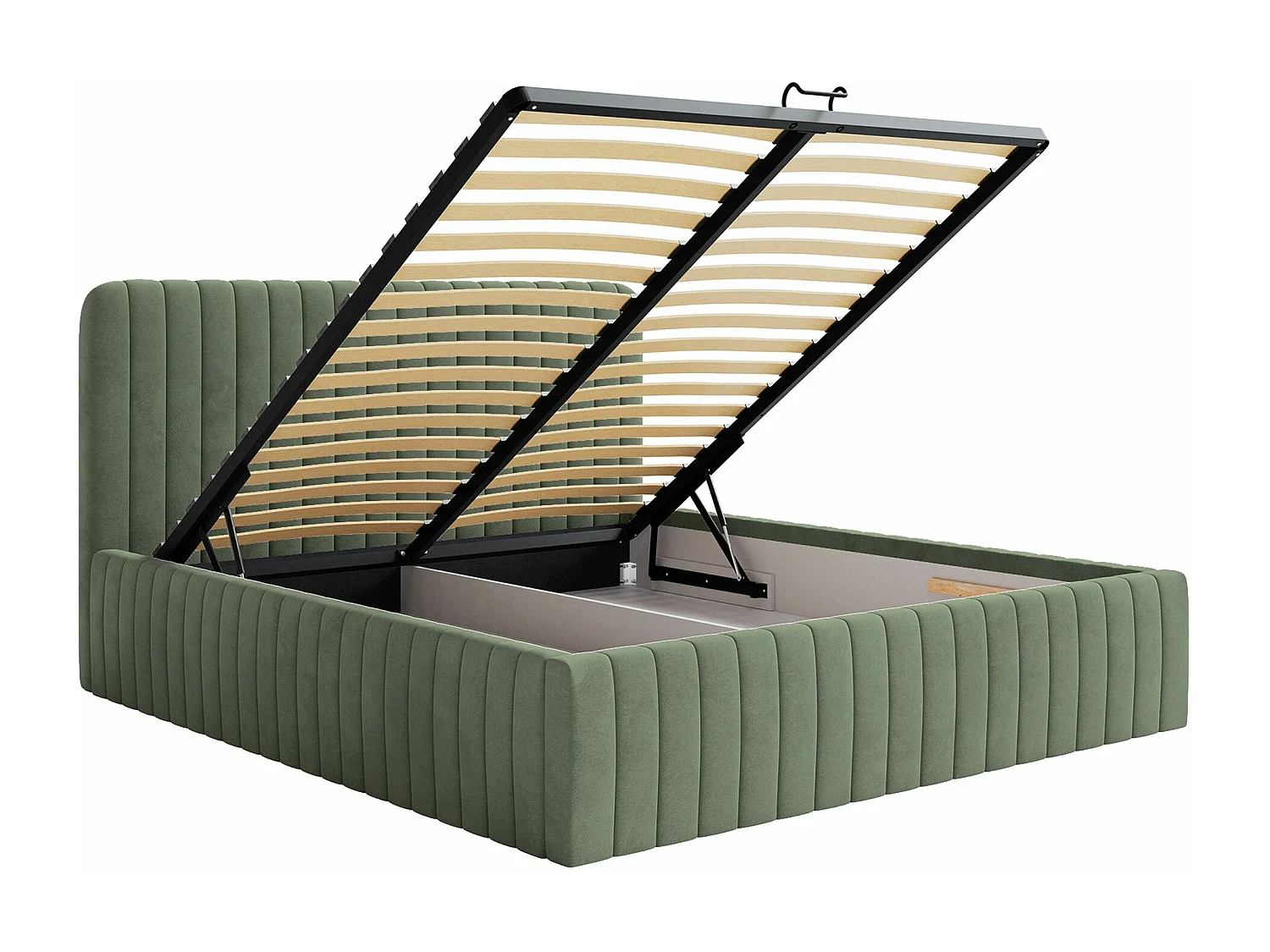 Lit capitonné double - 180x200 cm - en velours vert foncé - SALIANO
