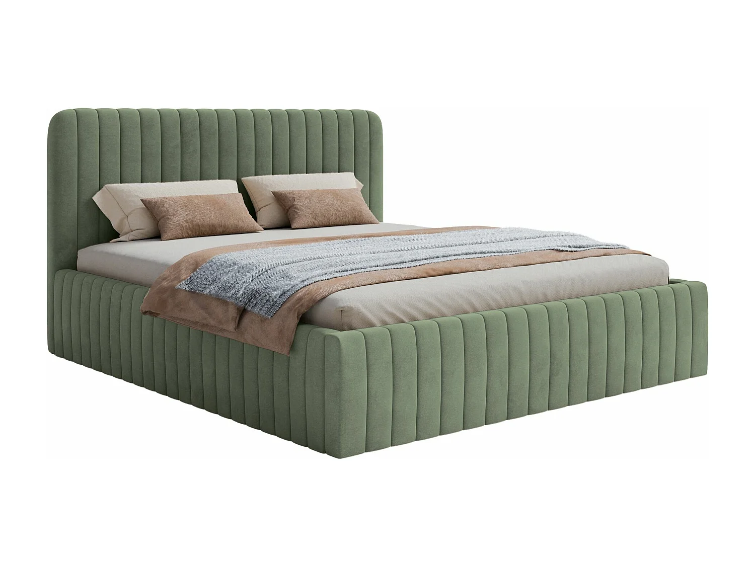 Lit capitonné double - 180x200 cm - en velours vert foncé - SALIANO