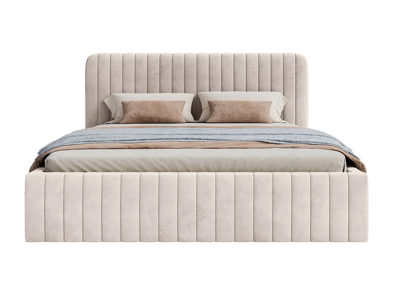 Polsterbett mit Samtbezug und Stauraum - Grau-Beige - 160x200 cm - SALIANO