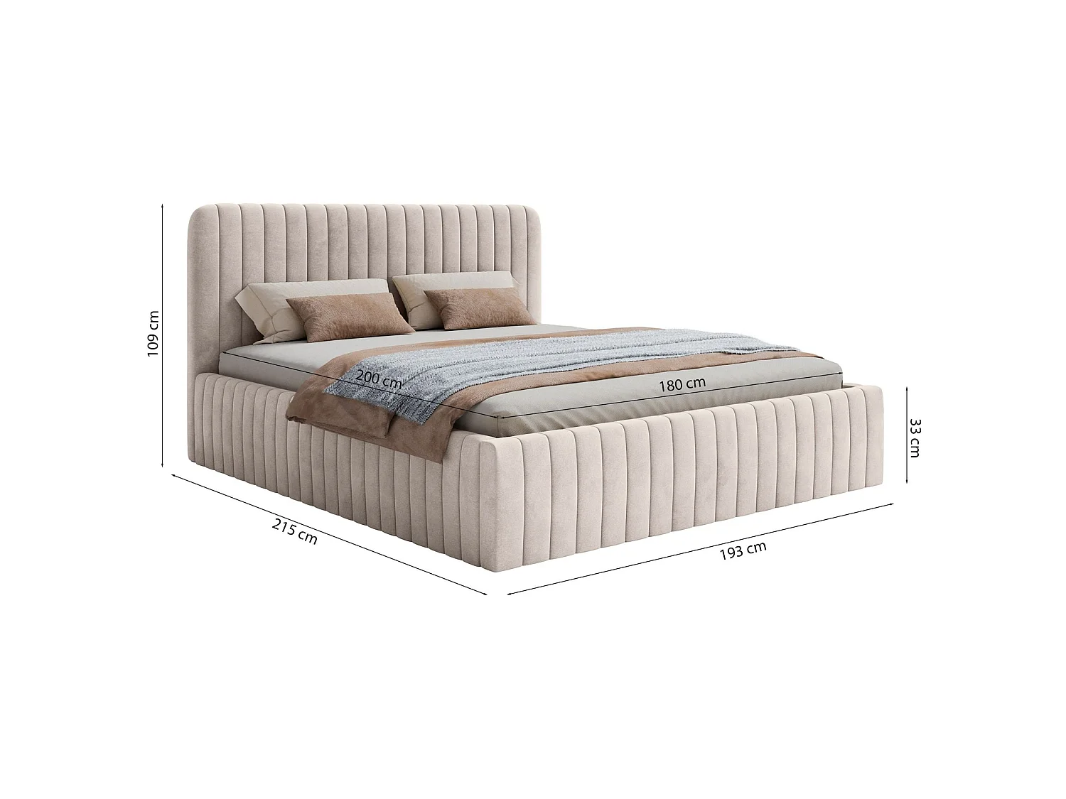 Tweepersoonsbed gestoffeerd - 180x200 cm - in greige fluweel - SALIANO