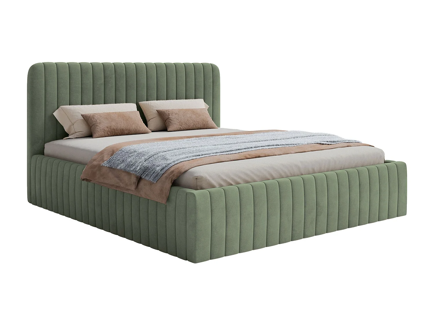 Tweepersoonsbed gestoffeerd - 140x200 cm - in donkergroen fluweel - SALIANO