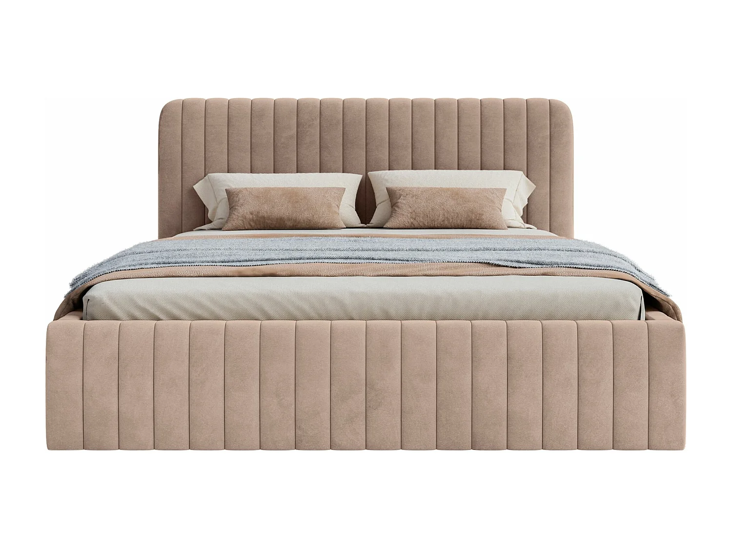 Lit capitonné double - 140x200 cm - en velours beige - SALIANO
