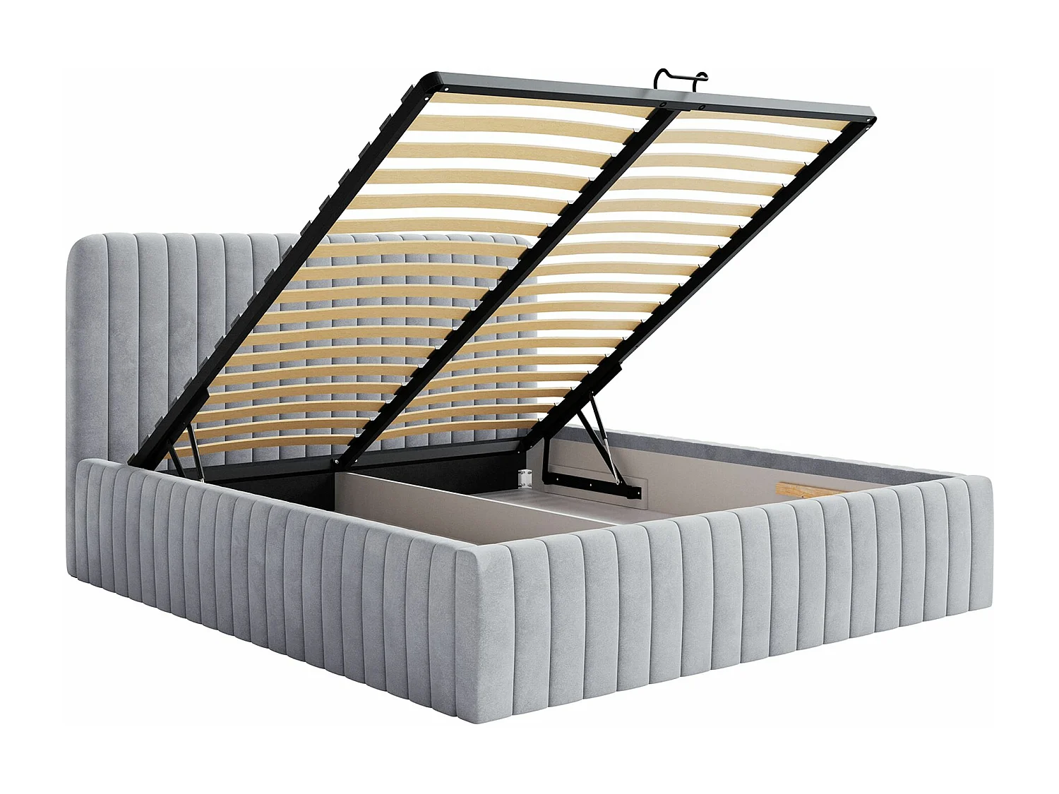 Lit capitonné double - 140x200 cm - en velours gris - SALIANO