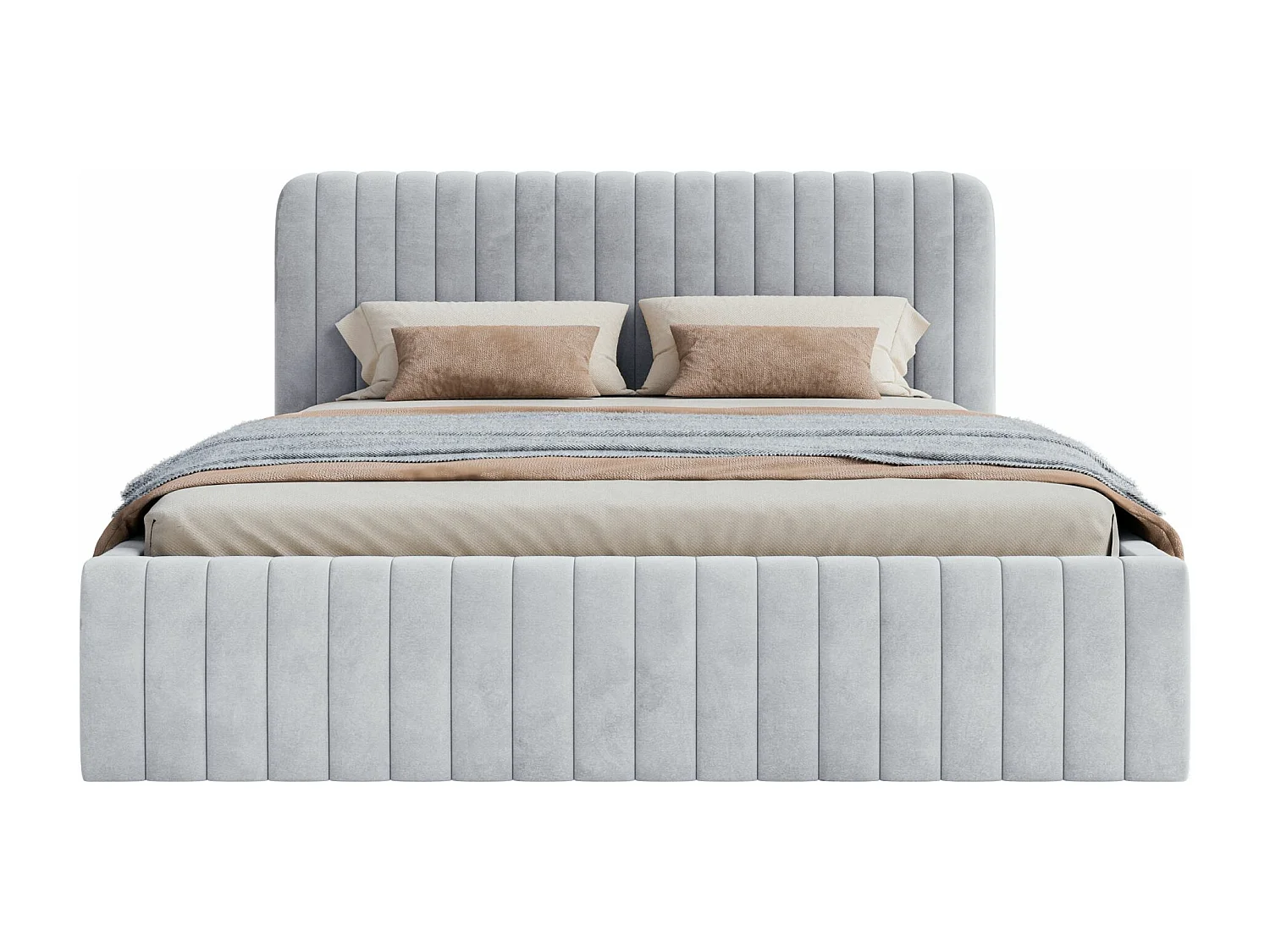 Lit capitonné double - 140x200 cm - en velours gris - SALIANO