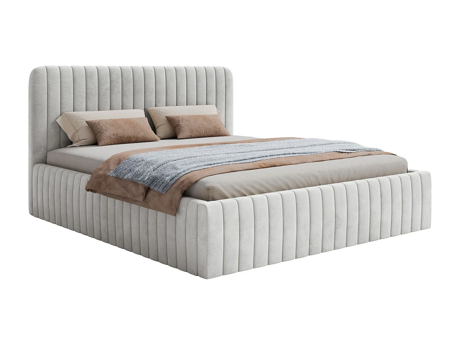 Lit capitonné double - 140x200 cm - en velours gris - SALIANO