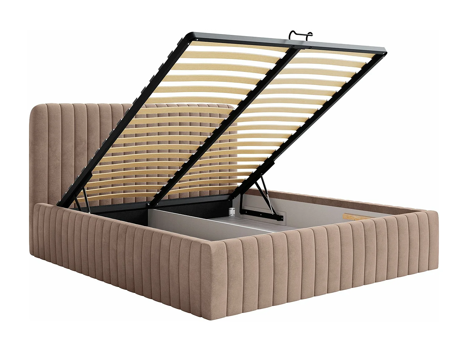 Tweepersoonsbed gestoffeerd - 160x200 cm - in beige fluweel - SALIANO