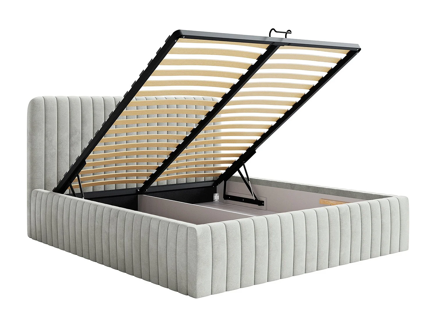 Lit capitonné double - 160x200 cm - en velours gris - SALIANO