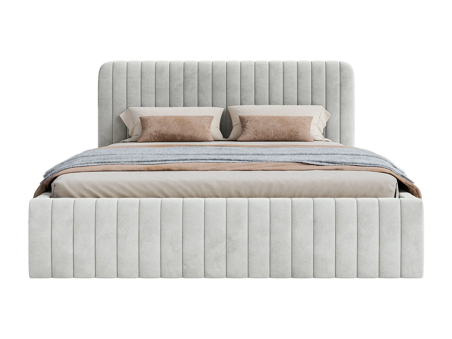 Lit capitonné double - 160x200 cm - en velours gris - SALIANO