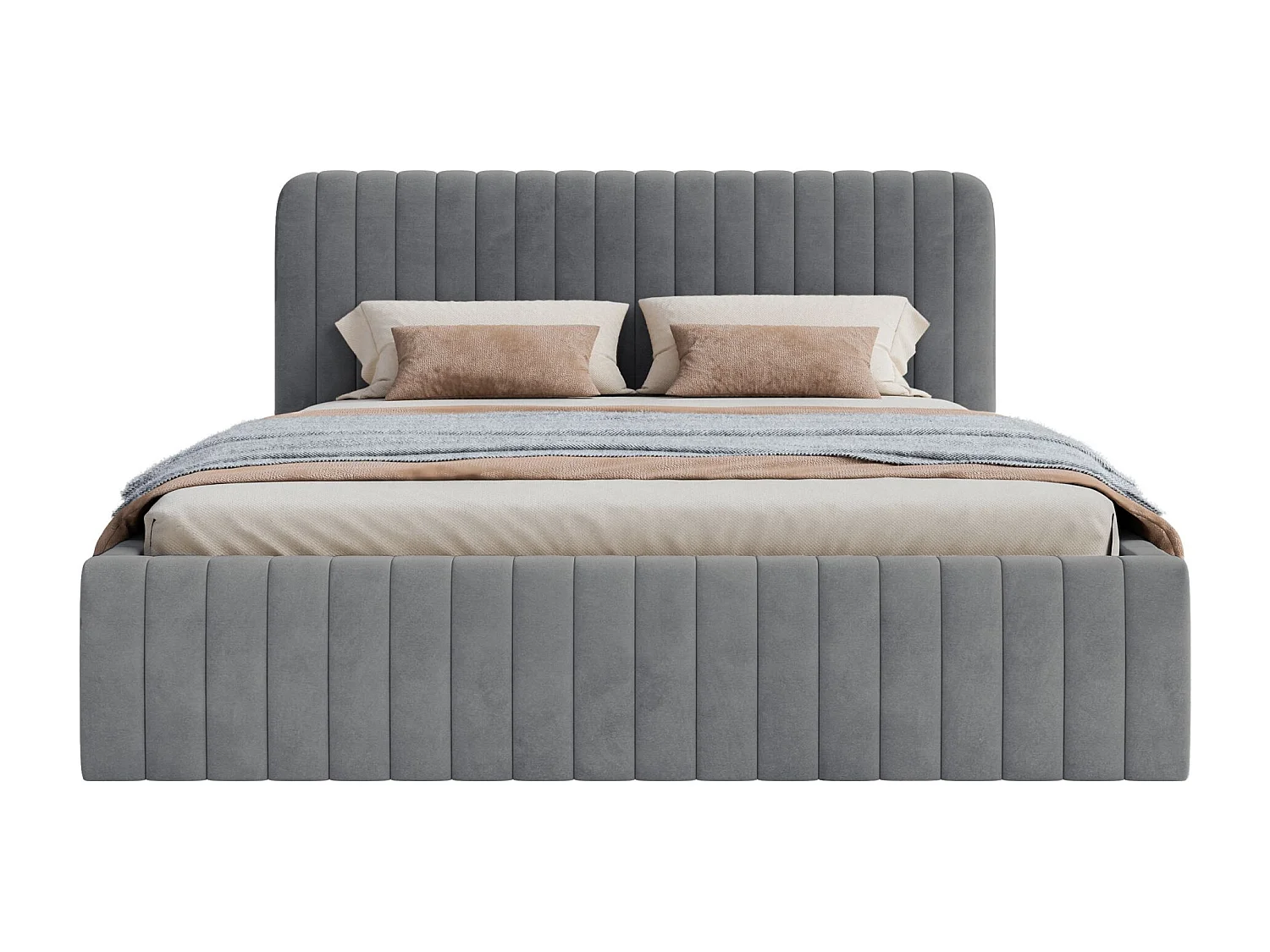 Lit capitonné double - 140x200 cm - en velours bleu-gris - SALIANO