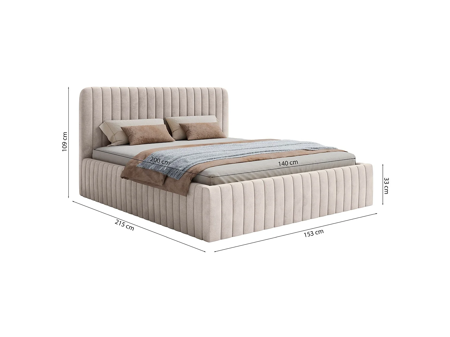 Lit capitonné double - 140x200 cm - en velours bleu-gris - SALIANO