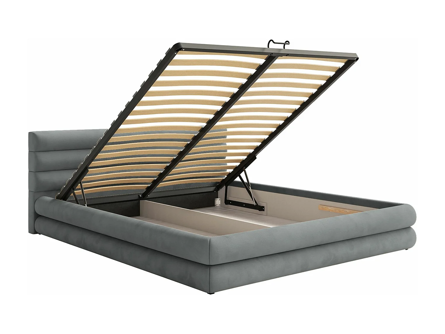 Lit coffre - 180x200 cm - en velours déperlant gris - ALEGRE