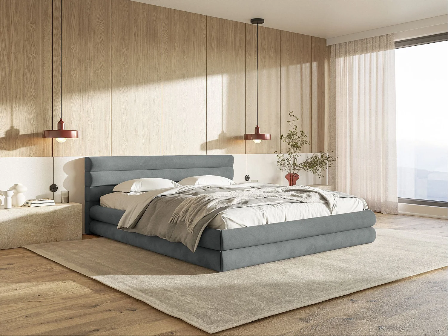 Opbergbed - 180x200 cm - in grijs waterafstotend fluweel - ALEGRE