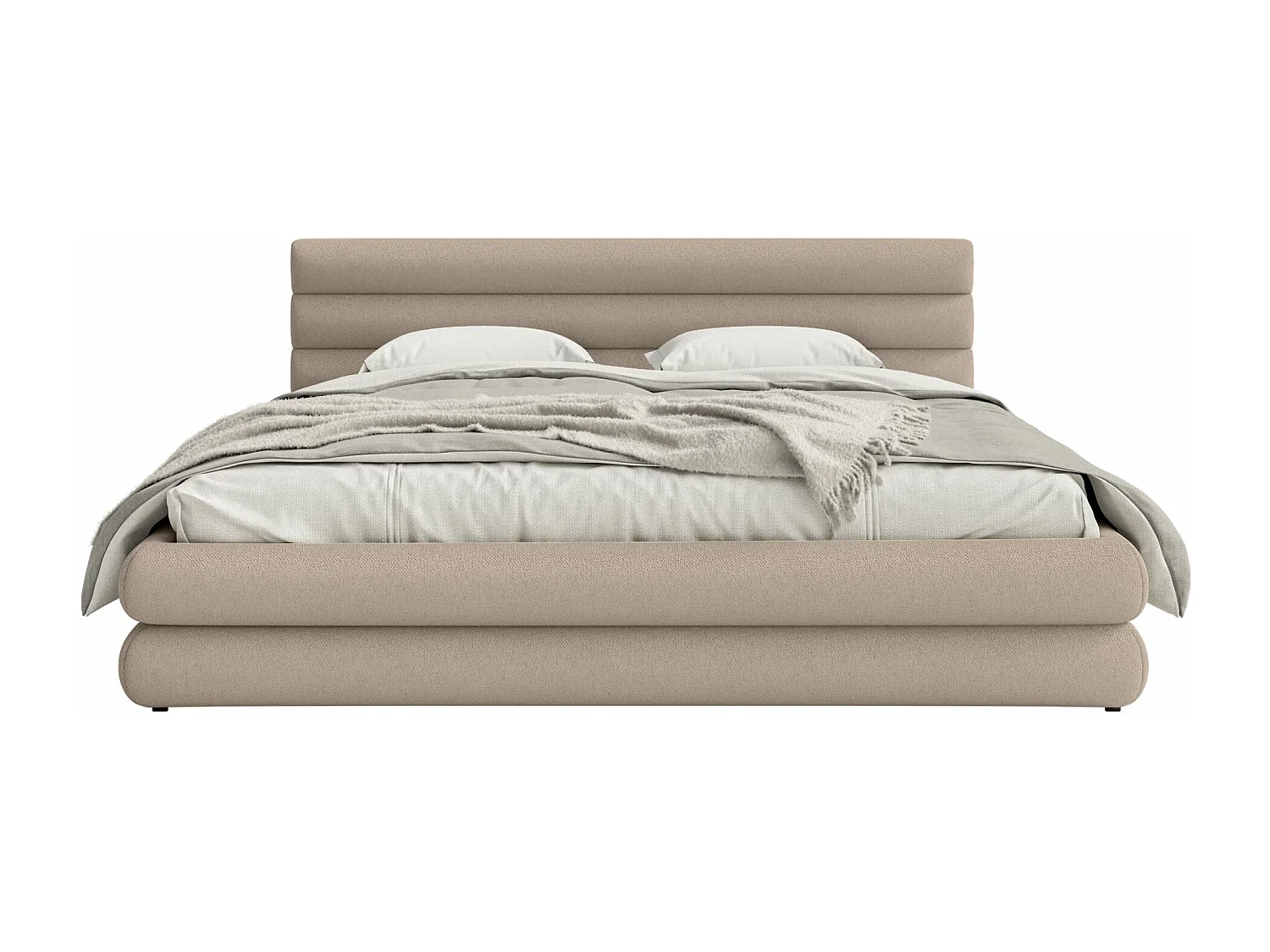 Opbergbed - 140x200 cm - in beige chenillestof - ALEGRE