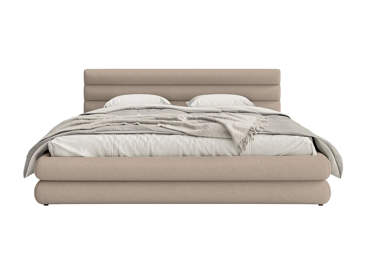 Lit coffre - 140x200 cm - en tissu chenille beige - ALEGRE