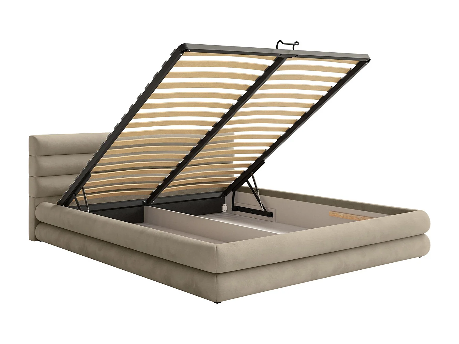 Opbergbed - 140x200 cm - in waterafstotend grijsbeige fluweel - ALEGRE