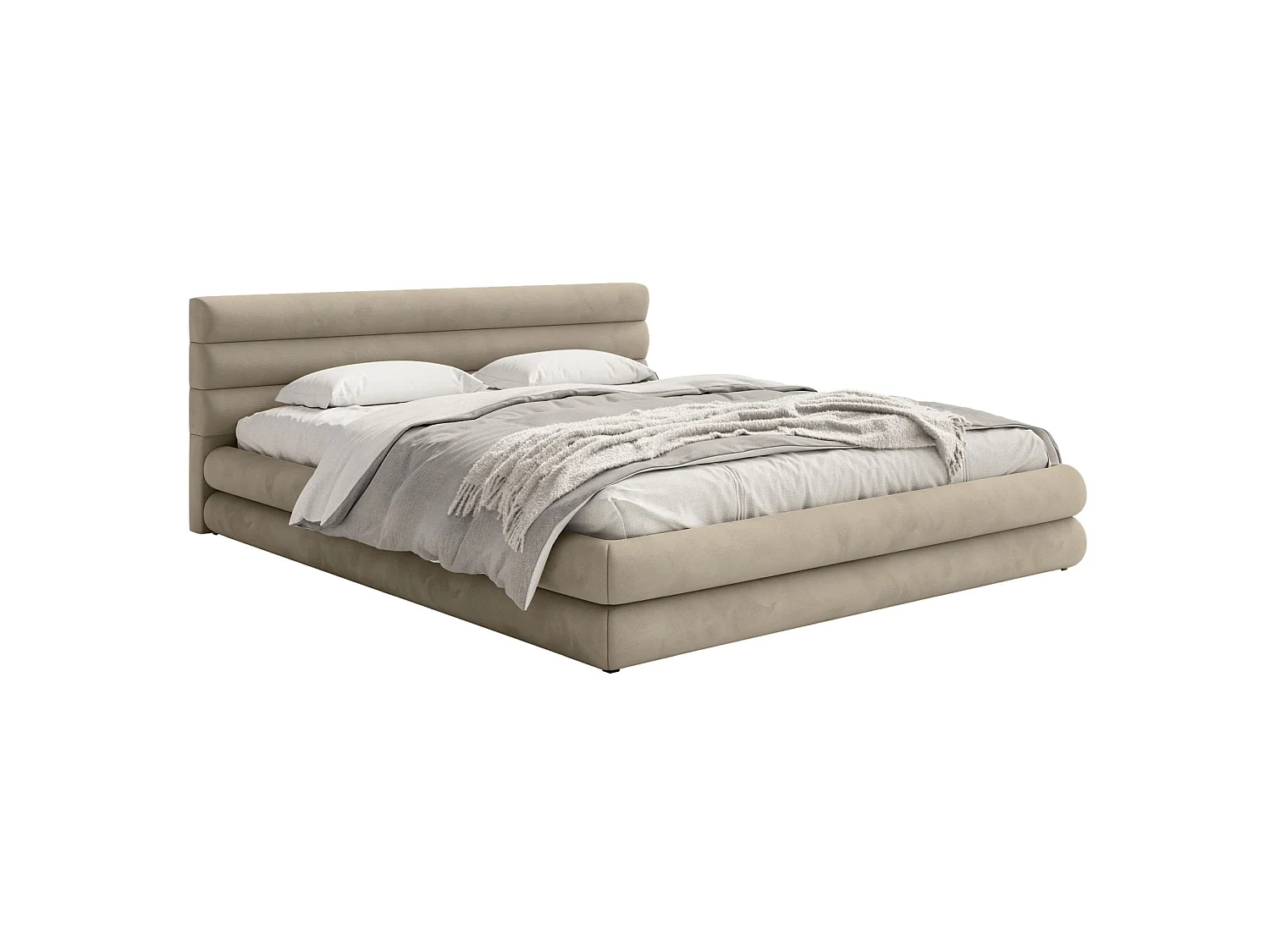 Opbergbed - 140x200 cm - in waterafstotend grijsbeige fluweel - ALEGRE