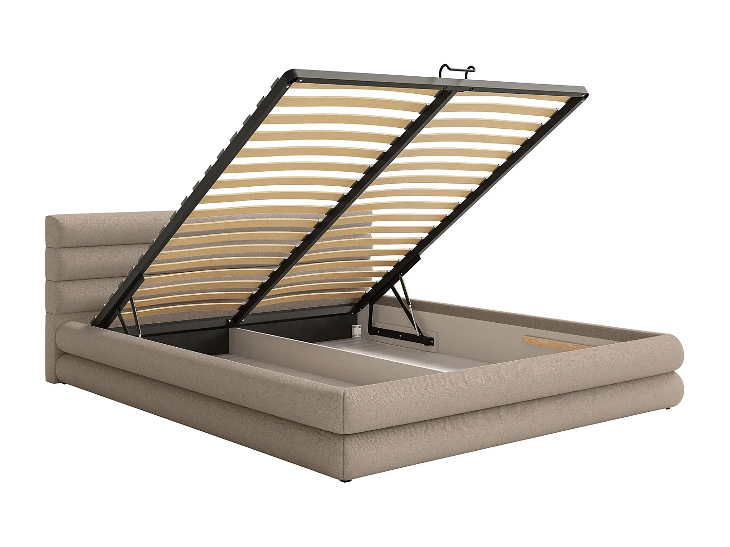 Lit coffre - 160x200 cm - en tissu chenille beige - ALEGRE