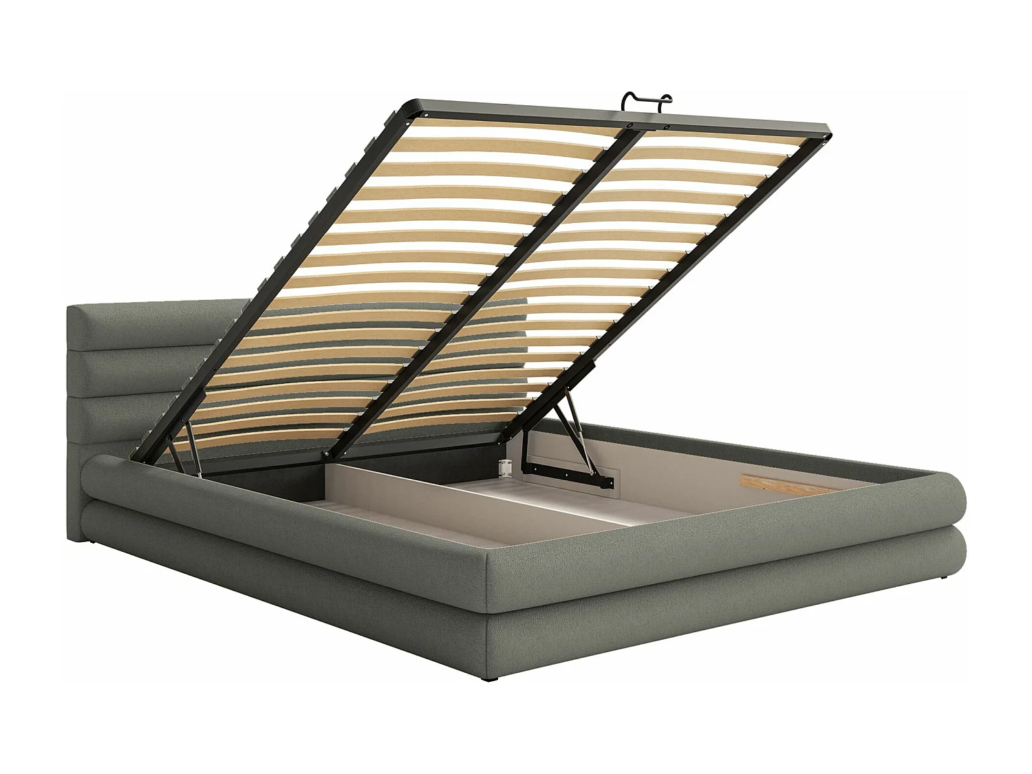 Lit coffre - 140x200 cm - en tissu chenille gris - ALEGRE