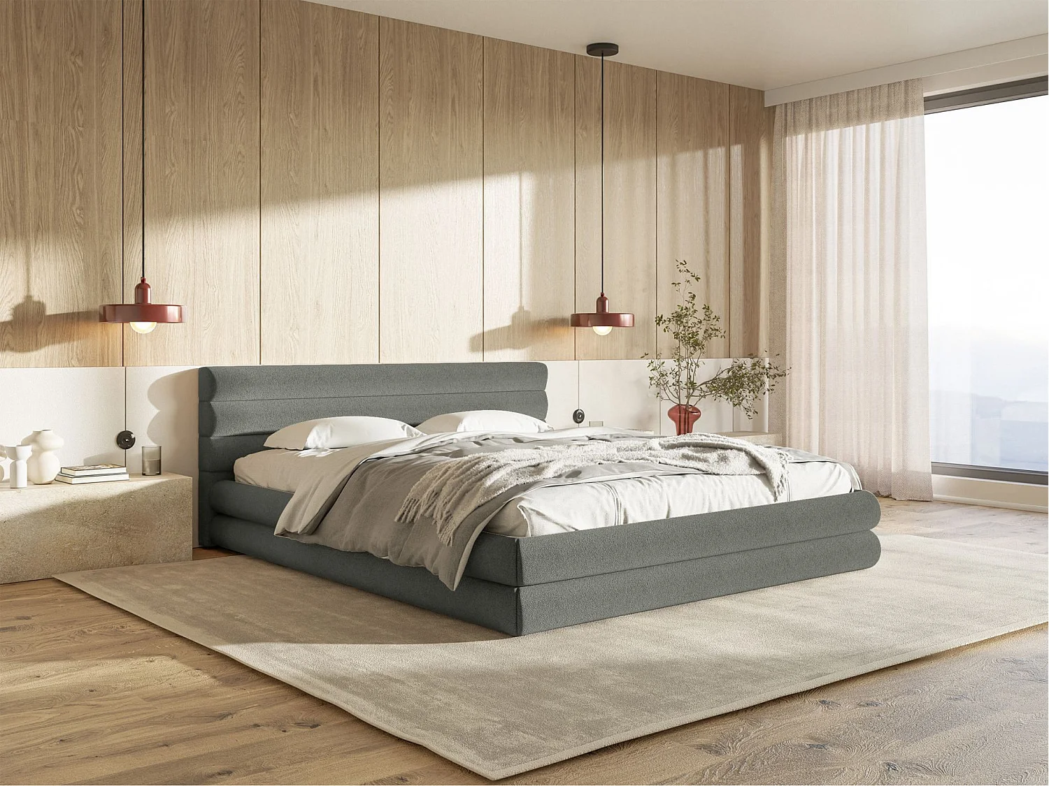 Polsterbett mit Chenille-Bezug und Stauraum – Grau – 140x200 cm – ALEGRE