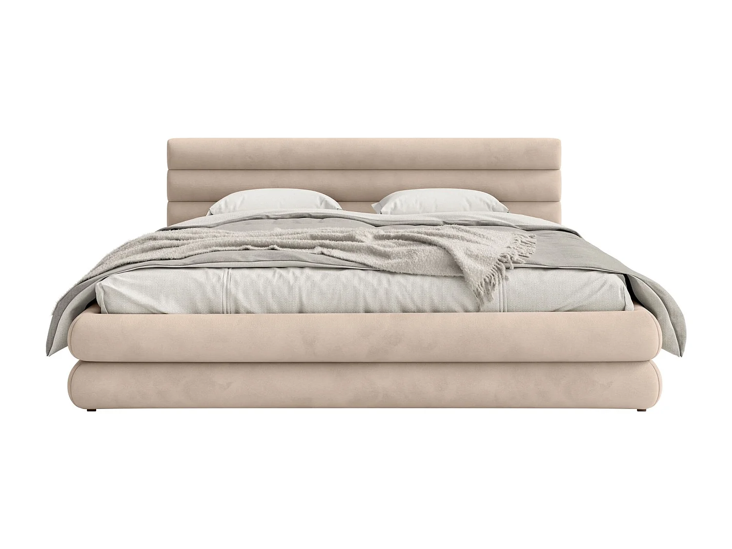 Polsterbett mit wasserfestem Samtbezug und Stauraum – Beige – 140x200 cm – ALEGRE