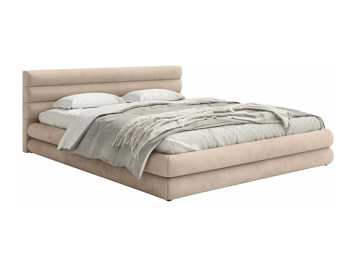 Opbergbed - 140x200 cm - in beige waterafstotend fluweel - ALEGRE