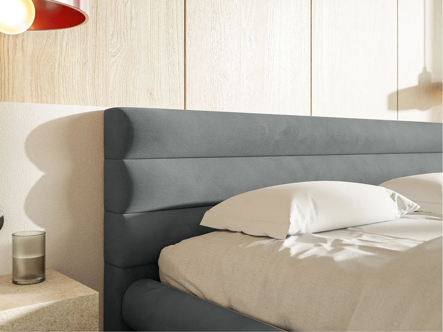 Lit coffre - 160x200 cm - en velours déperlant gris - ALEGRE